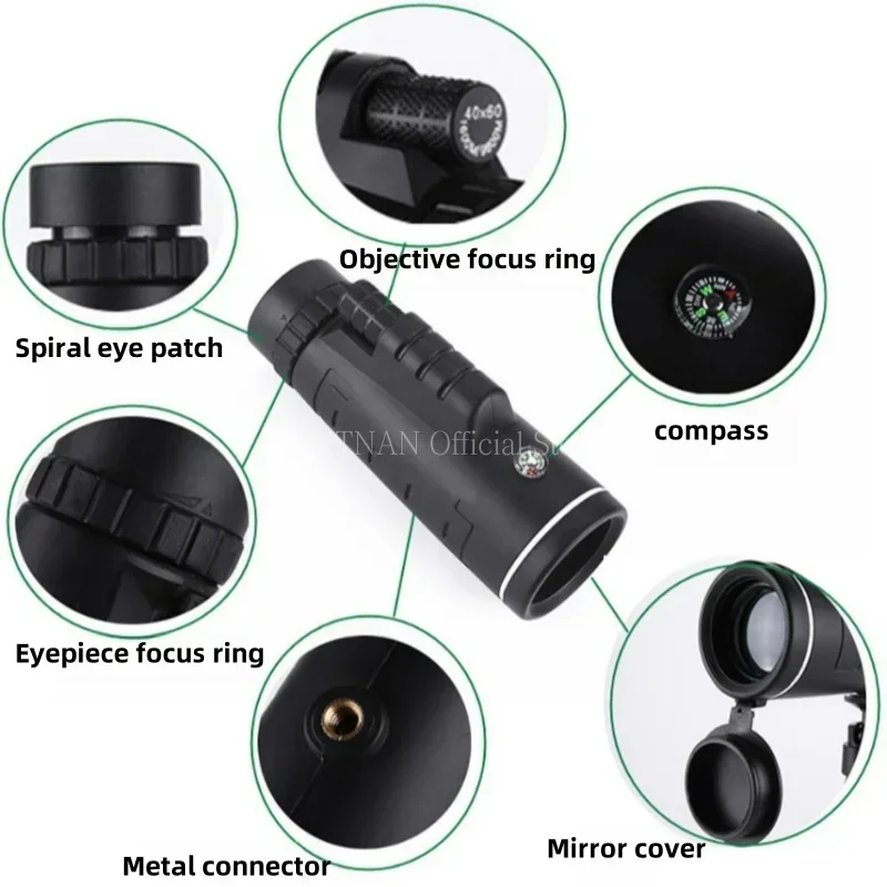 Telescopio Monocular 40X60, potente binoculares con Zoom de alta definición y visión nocturna baja con soporte para teléfono inteligente para caza y Camping - imagen 4