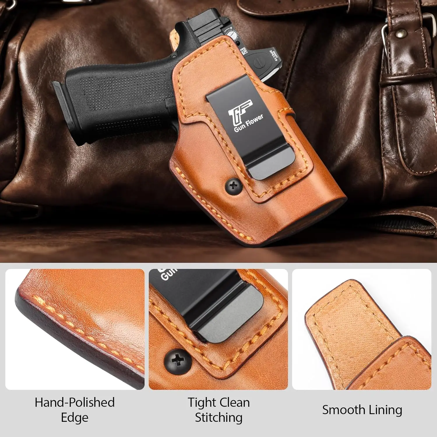 Para Glock 43,43X,43X MOS, funda de cuero IWB, funda de transporte oculta, cinturilla interior de apéndice, cinturones de 1,5 "-1,75", mano derecha - imagen 5