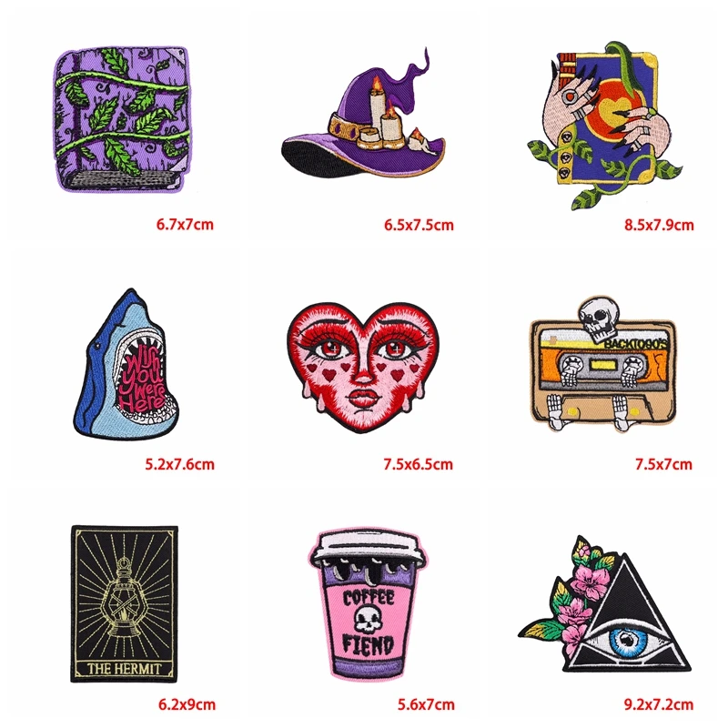 10 unids/lote Horror Punk/cráneo bordado parche fuego dinosaurio cinta parche hierro en parches para ropa parches termoadhesivos DIY - imagen 5