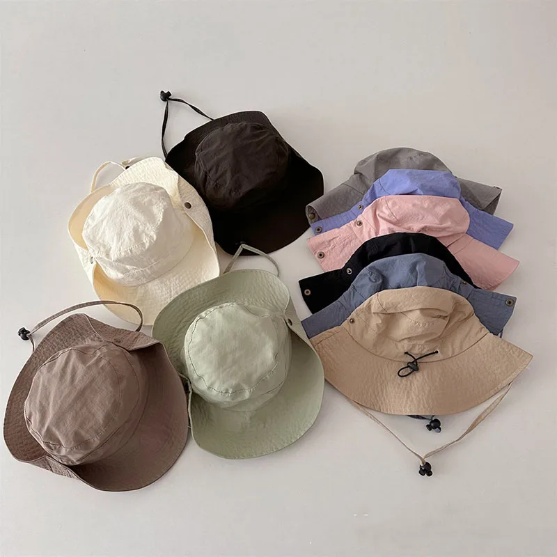 Children Bucket Hats Summer Solid Color Sunhat Kids Quick-Drying Sunshade Fishing Caps Boys Girls Outdoor Hiking Beach Cap - imagen 2