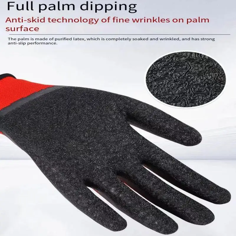 12 pares de guantes de trabajo de seguridad de látex grueso antideslizantes y resistentes al desgaste, guantes recubiertos de palma, guantes de trabajo para maquinaria de jardinería - imagen 5