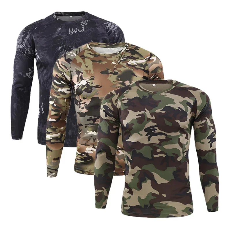 Camiseta con estampado de bosque de caza de camuflaje para deportes al aire libre, camiseta de manga larga para hombre, entrenamiento táctico de viaje, ropa de gran tamaño para niños - imagen 3