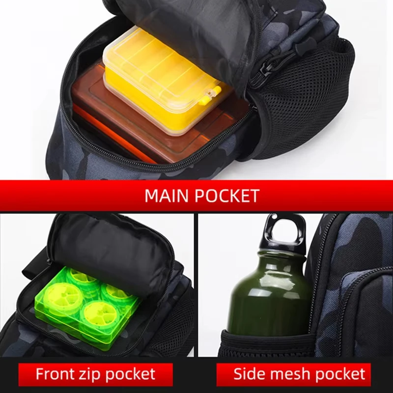 Bolsa de pecho de pesca táctica, almacenamiento grande para deportes al aire libre, escalada, senderismo, Camping, bolsa de pesca con soporte para caña, riñonera con señuelo Molle - imagen 5