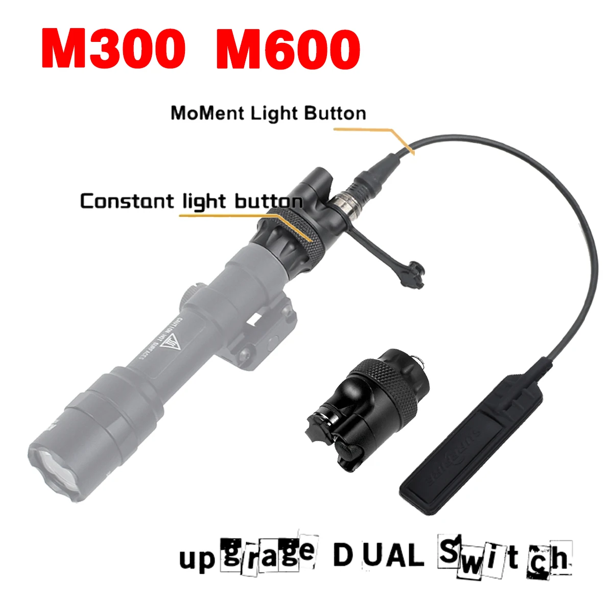 Tapa trasera para linterna táctica Airsoft, cubierta de interruptor de presión de doble función para linterna Surefire M300 M600, luz para armas de caza