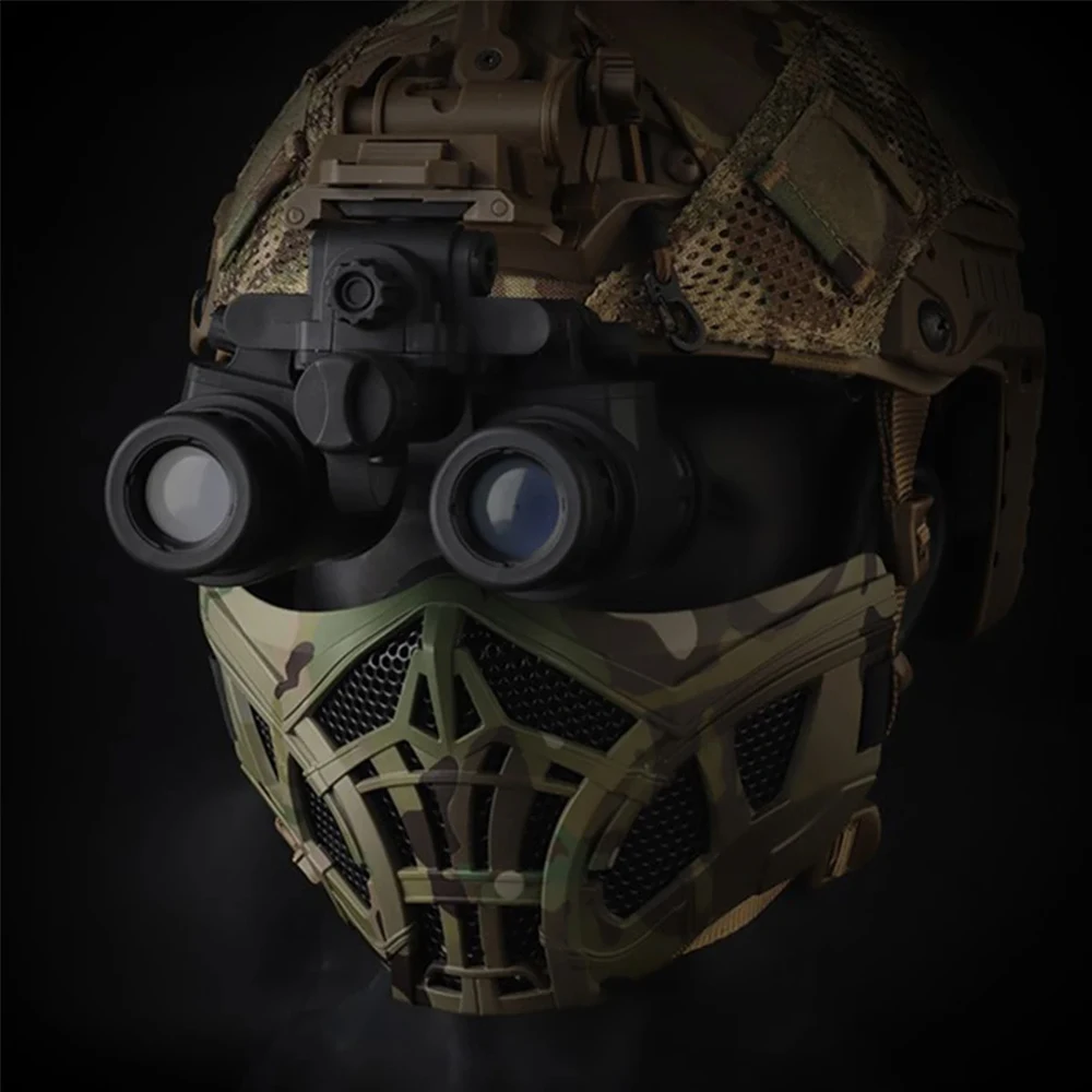 Máscara de malla de media cara para Airsoft Máscara de gel de sílice transpirable con protección para las orejas Para CS, caza, paintball, tiro, Halloween, cosplay - imagen 3