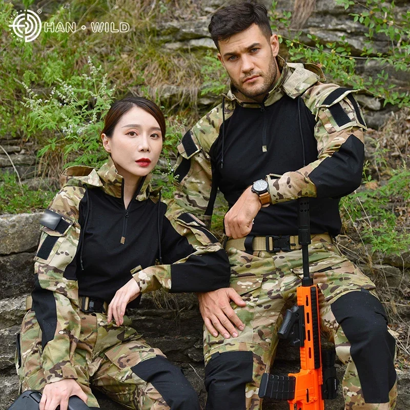 Trajes tácticos para hombre, Camisa larga de senderismo al aire libre, Softair, pantalones de Paintball con almohadillas, uniforme de combate, ropa de caza y Camping - imagen 4