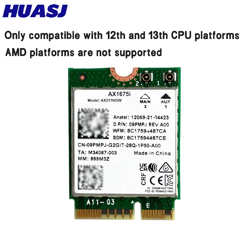 AX1675i Wi-Fi 6E AX211 1675i Tarjeta 160MHz 2.4G/5G/6Ghz Adaptador inalámbrico CNVio2 M.2 Key E 802.11ax Bluetooth 5.2 - imagen 3