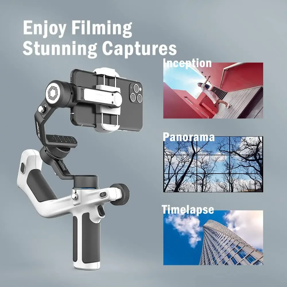 Cardán para teléfono inteligente Scorp Mini-P de 3 ejes con modo de seguimiento AI, mango estabilizador de mano con luz de relleno para dispositivos iOS y Android - imagen 5