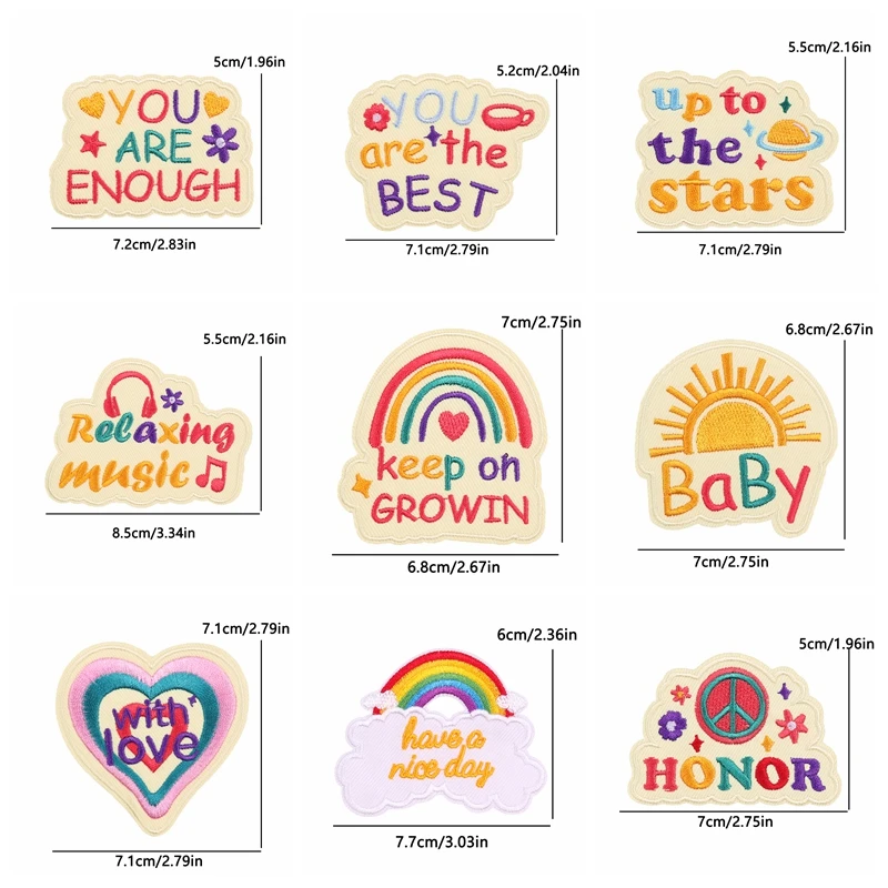 Parches termoadhesivos para planchar en la ropa, bordado de arcoíris, letras y dibujos animados, 5 piezas - imagen 3