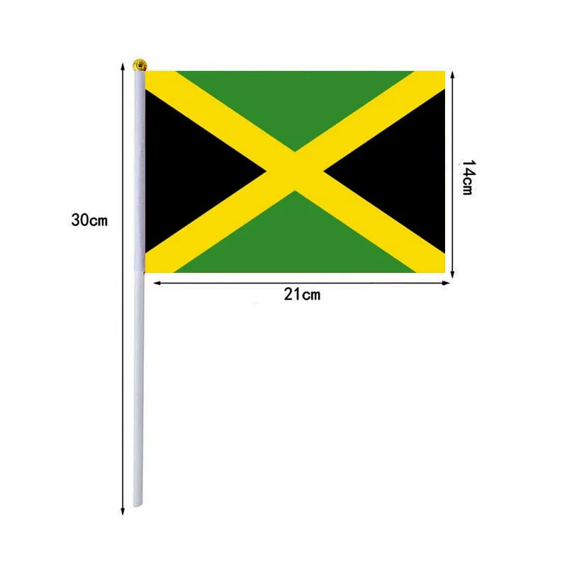 10 unids/lote banderas onduladas a mano de Jamaica 14x21cm bandera de Jamaica al por mayor