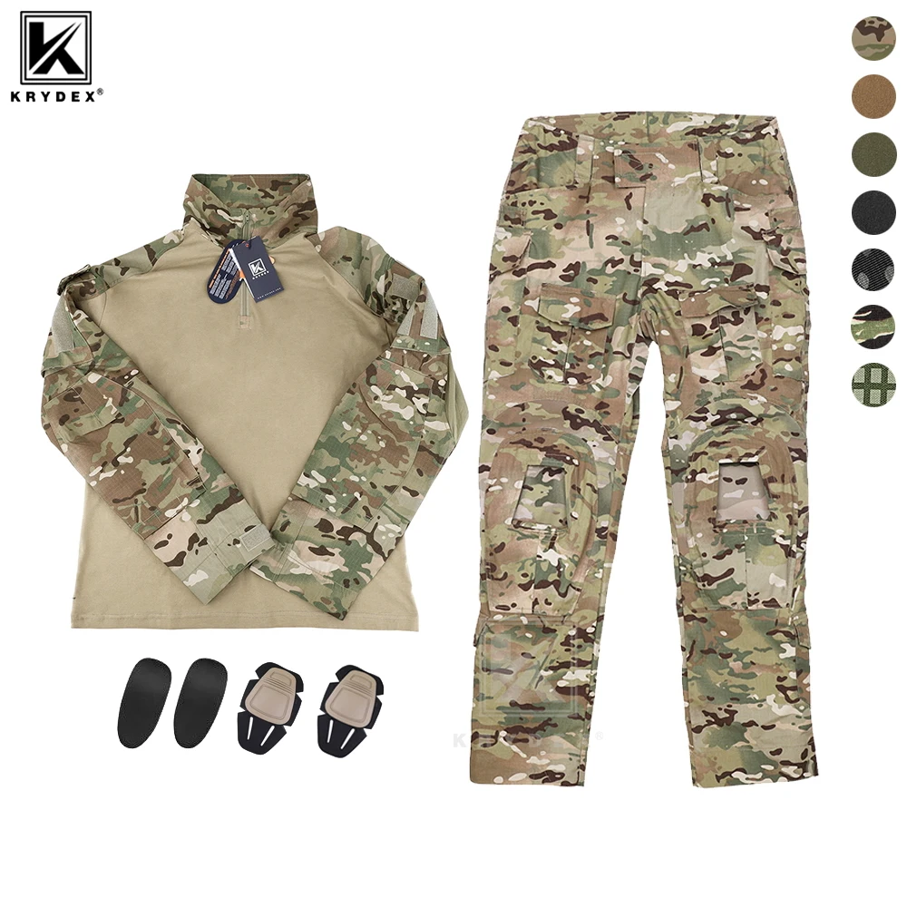 KRYDEX-traje de uniforme táctico G3, camisa y pantalones de combate, rodilleras, camuflaje, caza, senderismo al aire libre, Camping, ropa de camuflaje