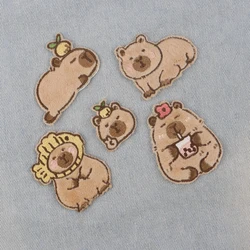 Parche bordado de capibara bonito, parches para planchar con animales de dibujos animados para ropa, parches adhesivos para ropa, insignias para coser DIY