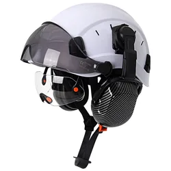 Casco de seguridad ANSI con orejeras de fibra de carbono y gafas ABS