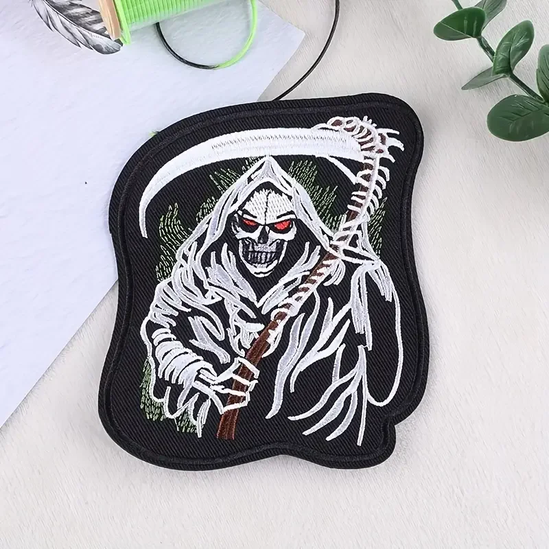 Parche bordado de Grim Reaper, insignia genial para ropa de niños, pegatina fácil de planchar, 1 unidad