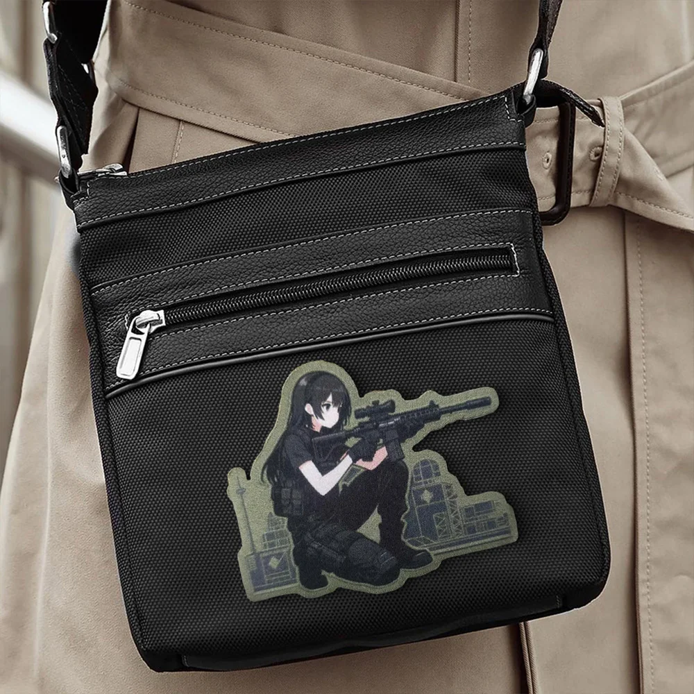 Parches de Meme de tiro de Chica de Anime, parche de gancho y bucle, brazalete moral para chica, insignia de moral del ejército militar, pegatinas tácticas para mochila - imagen 3