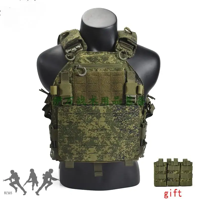 Táctico repelente al agua nylon corte láser MOLLE ruso pequeño verde camuflaje EMR chaleco táctico y bolsa de placa trasera - imagen 3
