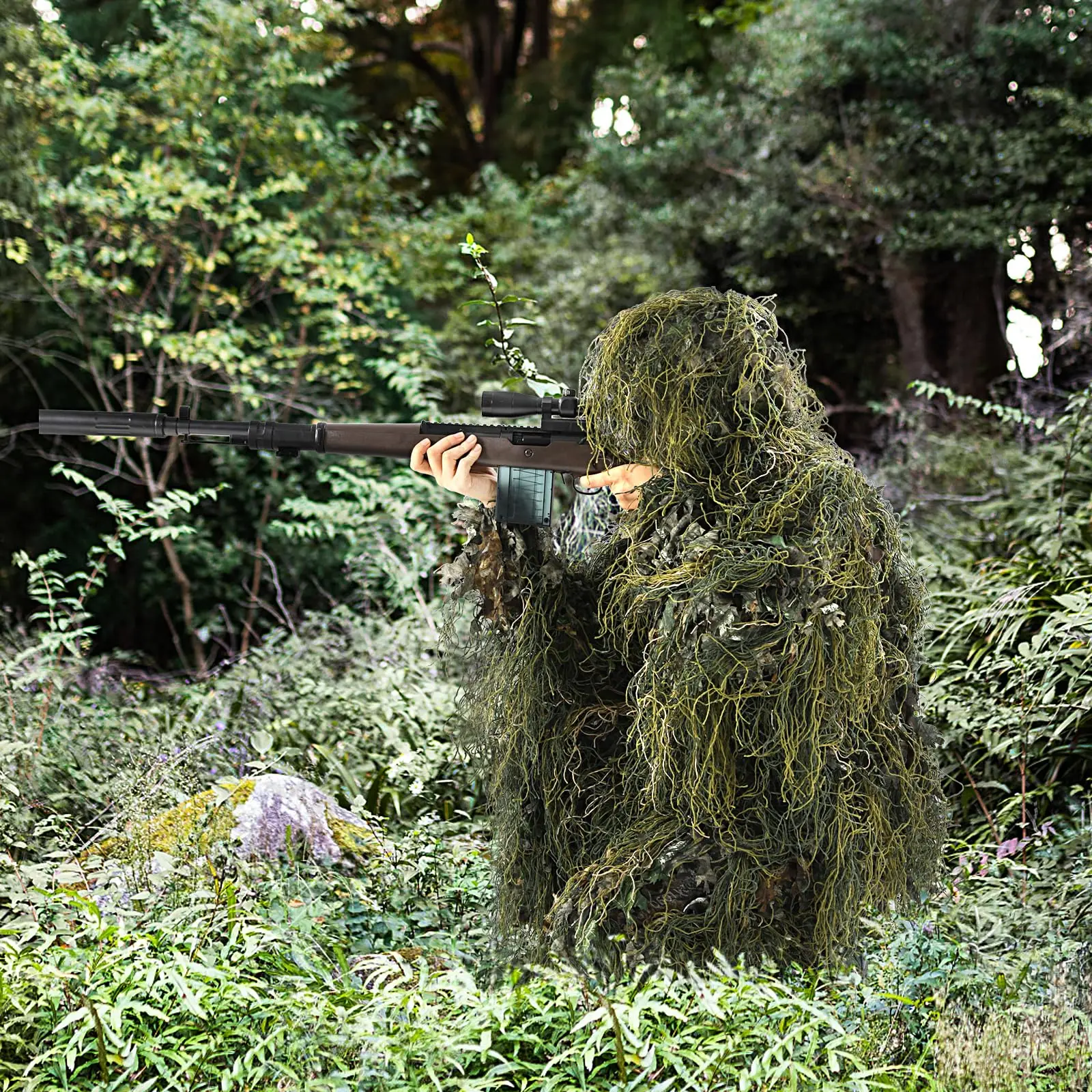 Traje JOAXOR Ghillie, trajes de caza Gilly, pantalones, monos de camuflaje de hojas 3D, ropa ligera para jóvenes y adultos - imagen 5