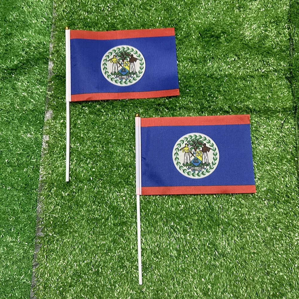 Bandera de esquí, bandera de mano Belize, 21x14cm, poliéster, banderas ondeantes de mano con poste de plástico para actividades deportivas, decoración del hogar - imagen 2