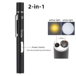Mini linterna táctica recargable USB LED blanco y amarillo