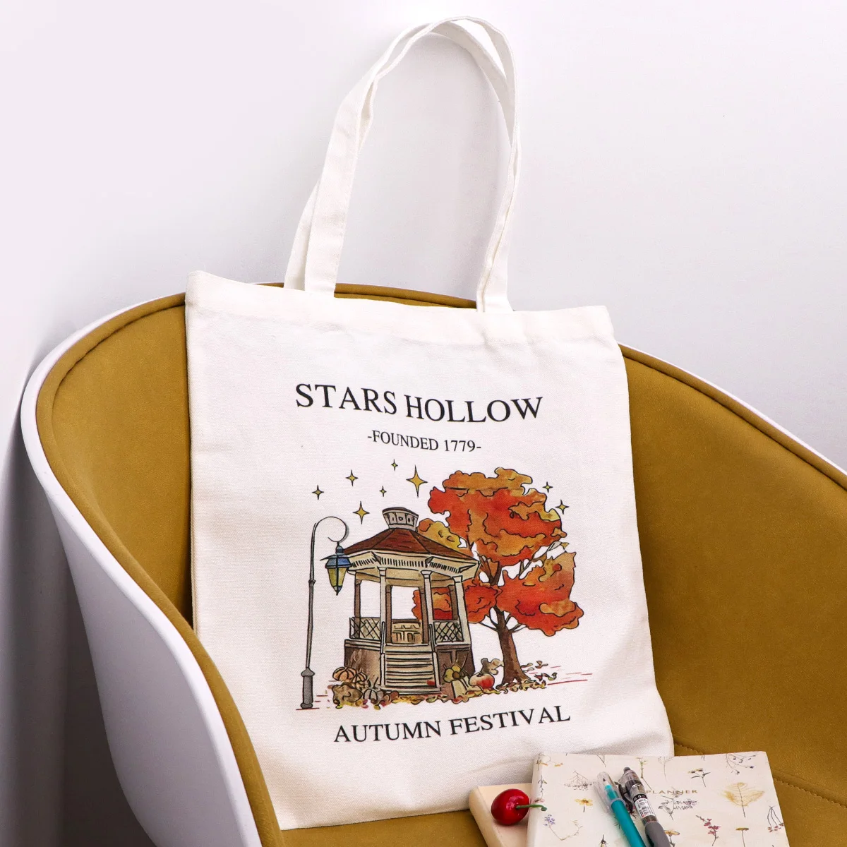 Bolso de hombro con diseño hueco de estrellas para niña, bolso de lona, bolso de mano plegable, bolso de compras para mujer, bolsa de almacenamiento Vintage - imagen 3
