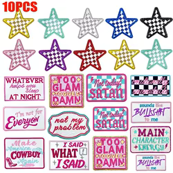 10 unids/lote parche de felicitación de estrella de cinco puntas parches bordados con letras en inglés de dibujos animados parches para planchar para ropa chaquetas coser DIY