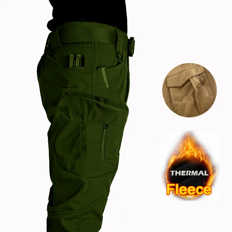 Pantalones militares impermeables tácticos SoftShell para hombre, pantalones para acampar, senderismo, escalada, senderismo, pesca, caza, forro polar para invierno al aire libre