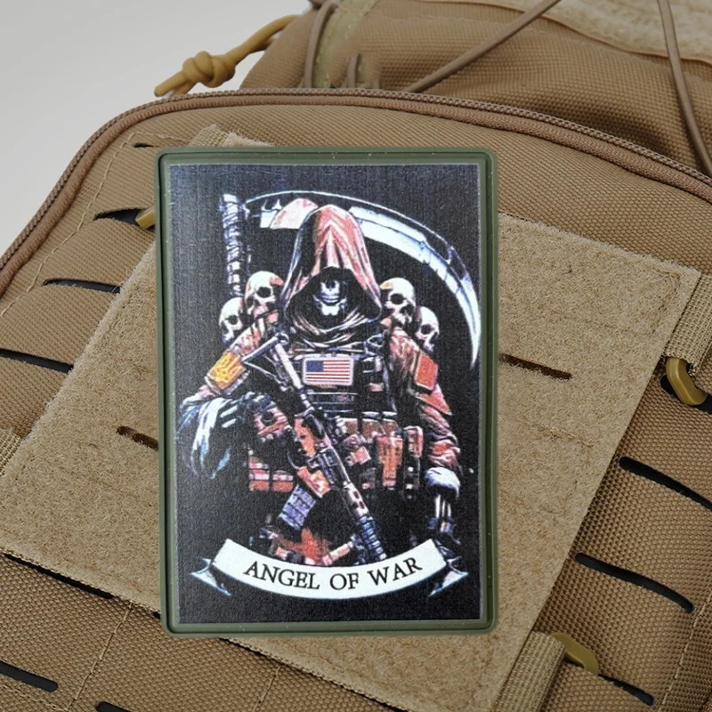Parche de calavera para ropa, insignia de moral militar, ángel de la guerra, brazalete de PU, parches de bucle de gancho, pegatina para mochila - imagen 3