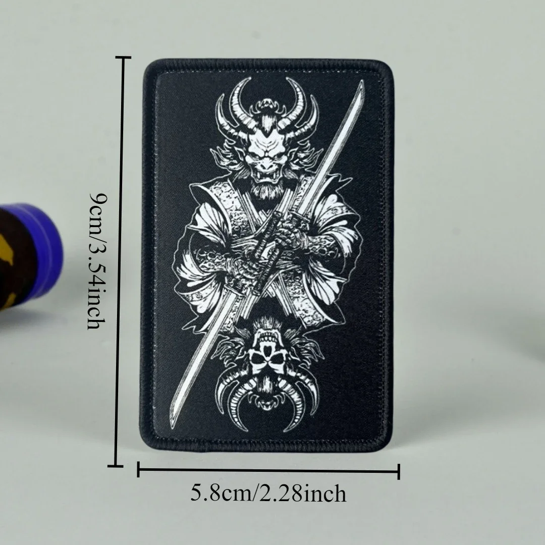Parche de tarjeta de póker de demonio samurái, insignia de moral táctica, emblema militar, pegatina para mochila, parches de gancho y bucle impresos para ropa - imagen 3