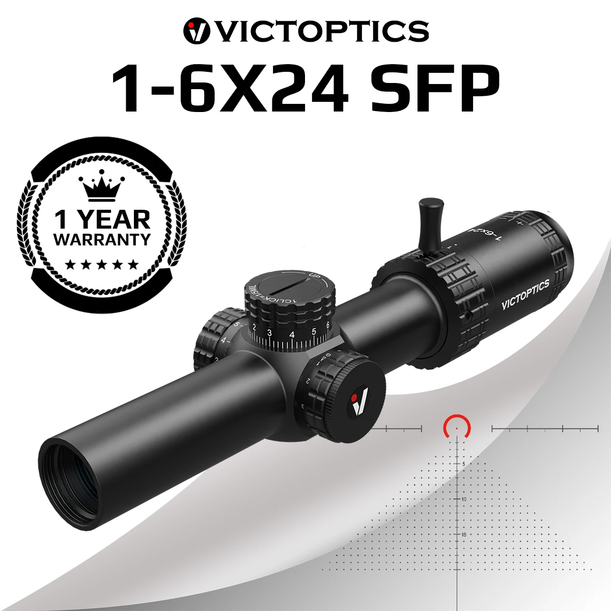 VictOptics-mira telescópica S6 1-6x24 SFP, sistema de bloqueo de torreta de iluminación roja y verde, diseño de amplio campo de visión para AR 15 .223 5,56