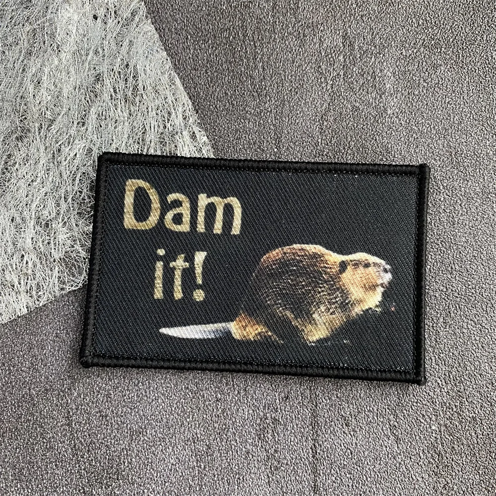 ¡Parche táctico con estampado de ganso feliz de dibujos animados lindos Dam It! Parches de insignia de moral, gancho y bucle, pegatina para mochila militar de gato negro - imagen 5