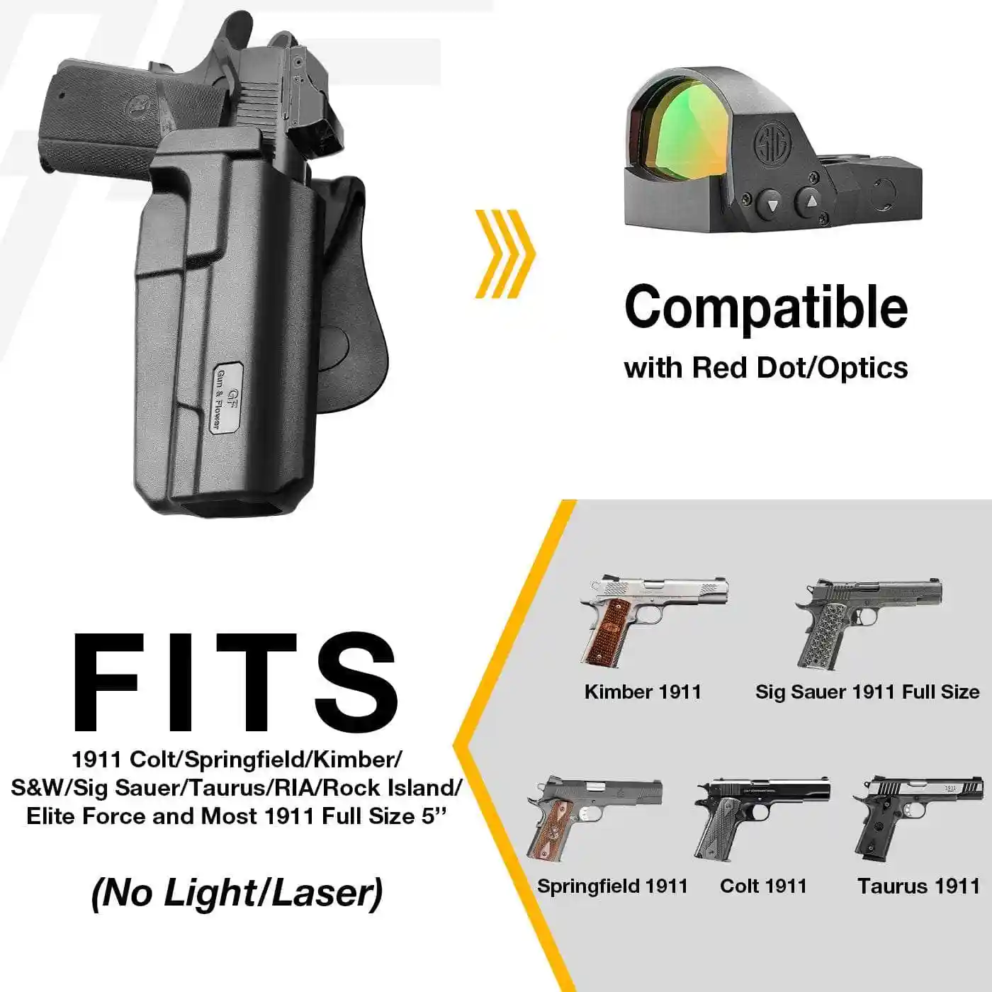 Funda OWB solo compatible con Co1911 /Elite Force 1911/Springfield1911/Taurus1911/ Kimber / Rock Island Armory/polímero de liberación de pulgar - imagen 3