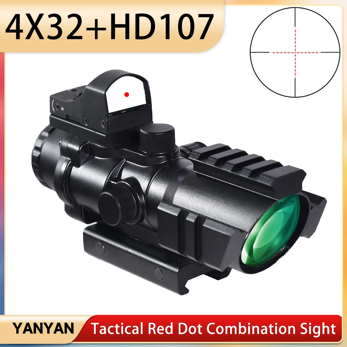 Mira táctica 4X32 + HD107, Combo de punto rojo, mira telescópica para tiro al aire libre, mira réflex Airsoft, mira óptica compacta
