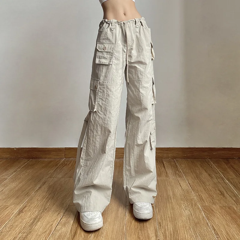 Pantalones Cargo de pierna ancha para mujer, pantalón informal recto con bolsillo, Joggers holgados, ropa de calle Y2K - imagen 3
