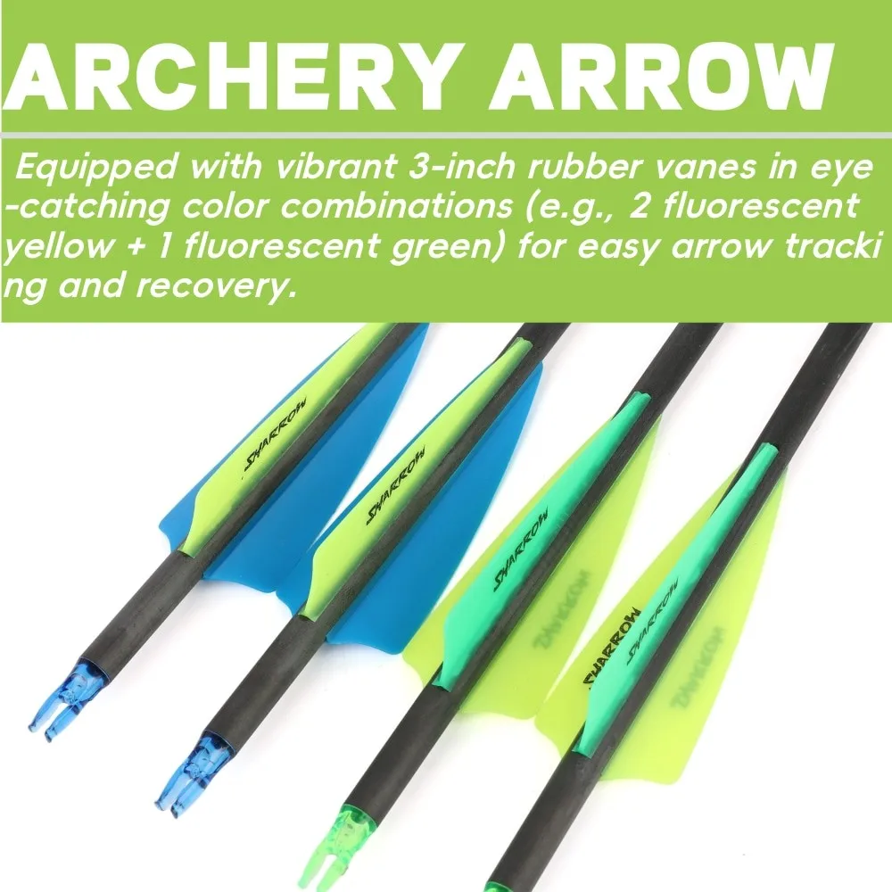 6/12X tiro con arco OD7.4MM flecha de carbono puro 3 "escudo paletas de goma arco caza tiro arco compuesto arco largo recurvo Tranditional - imagen 3