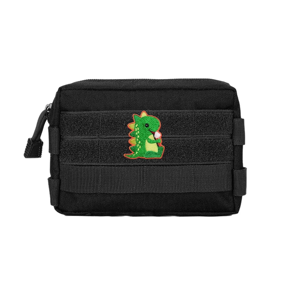 Parche de dibujos animados de dinosaurio verde, pegatina de moral táctica de Velcros, insignia bordada, cierre de bucle de gancho, gorra de mochila DIY, pantalones vaqueros - imagen 4