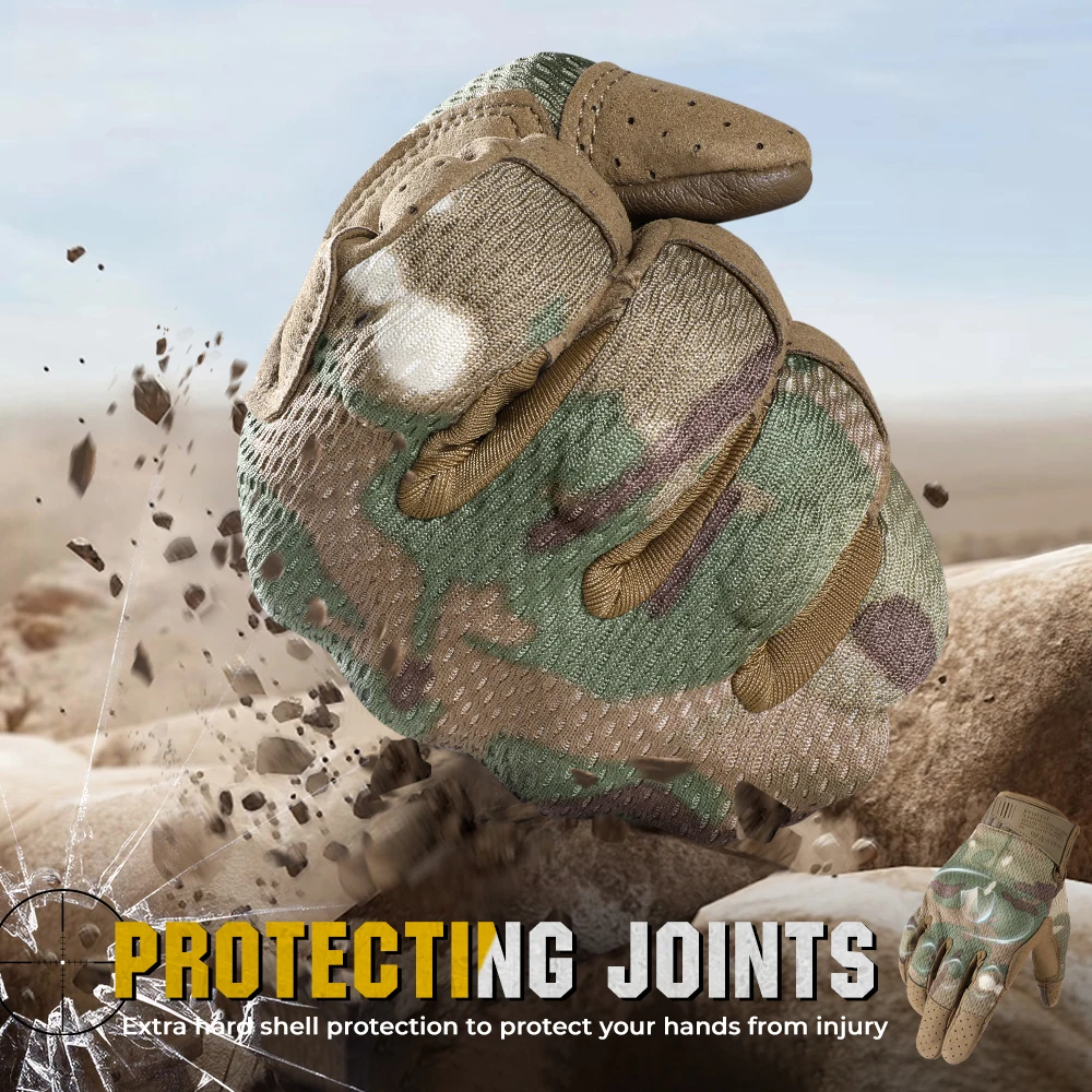 Guantes tácticos de camuflaje transpirables, pantalla táctil, antigolpes, dedo completo, ejército, deporte al aire libre, senderismo, pesca, tiro, trabajo - imagen 2