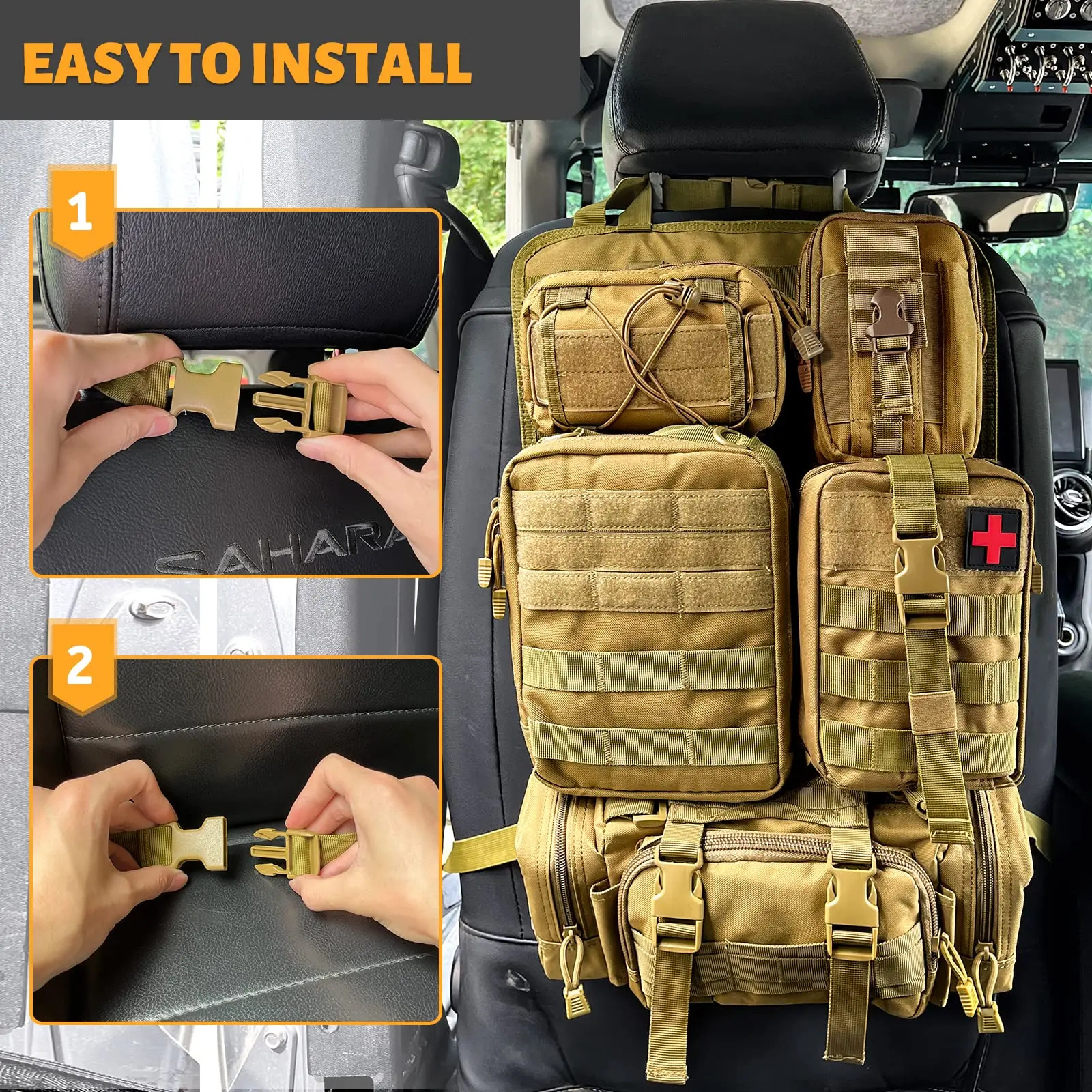 Organizador Molle para respaldo de asiento de coche, organizador táctico para respaldo de asiento con 5 bolsas Molle, organizador Universal para Panel de vehículo, bolsa de almacenamiento - imagen 5