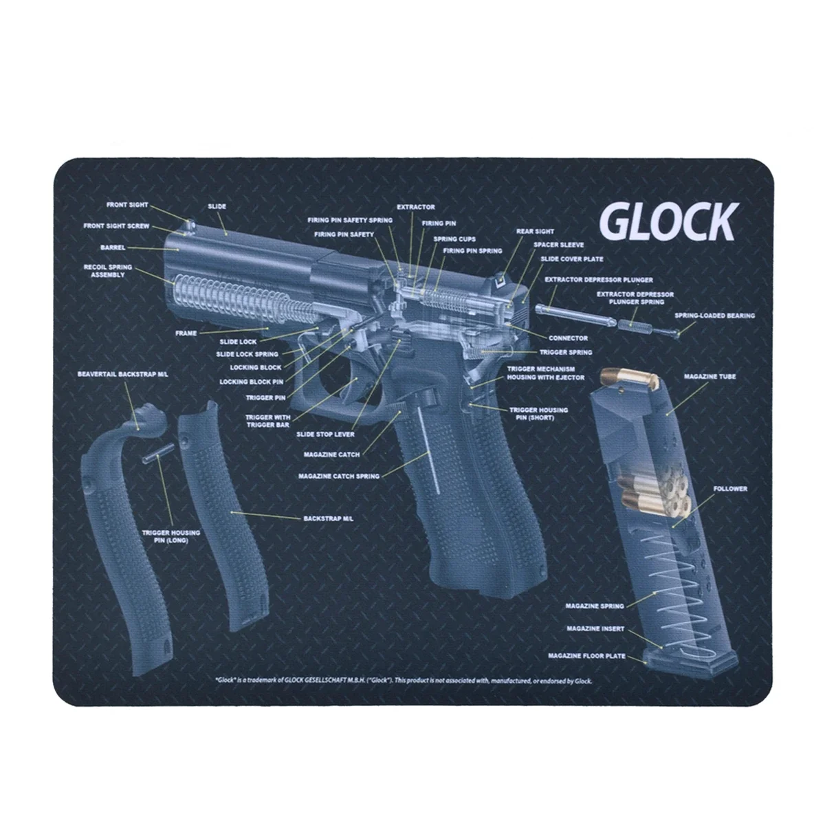 Alfombrilla de goma para limpieza de pistola táctica, alfombrilla de ratón con diagrama de partes, instrucciones, Punisher SIG SAUER P250 CZ Shadow 2 SA Glock 17 19 - imagen 4