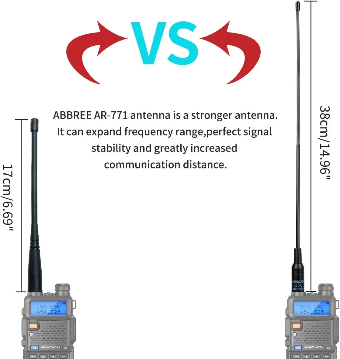 ABBREE-antena de doble banda para walkie-talkie, accesorio AR 771 SMA hembra de 144/430MHz para Baofeng UV 5R S9PLUS UV 13 21Pro Quansheng UV K5, NA771 - imagen 3