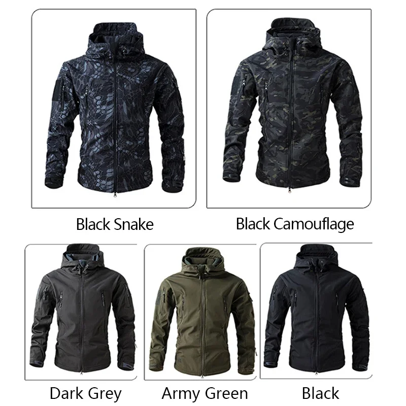 Chaquetas tácticas de concha suave para hombre, abrigo cálido de lana impermeable con capucha, ropa de entrenamiento para acampar y cazar, chaqueta de camuflaje para exteriores de otoño - imagen 3