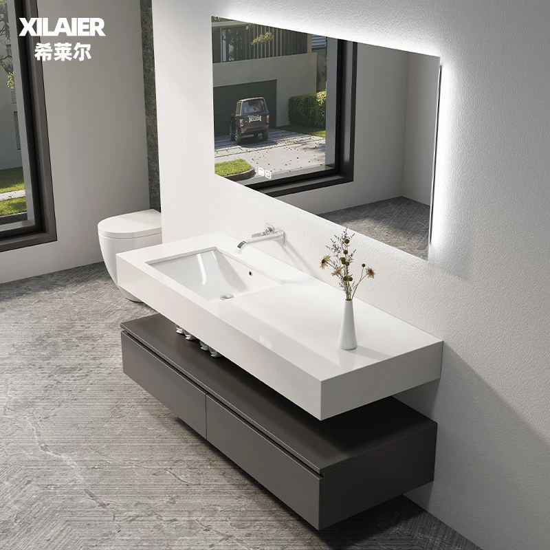 Armario de baño de pizarra simple moderno, lavabo integrado combinado, soporte de lavado personalizado ins, lavado de cara de viento, piscina - imagen 5