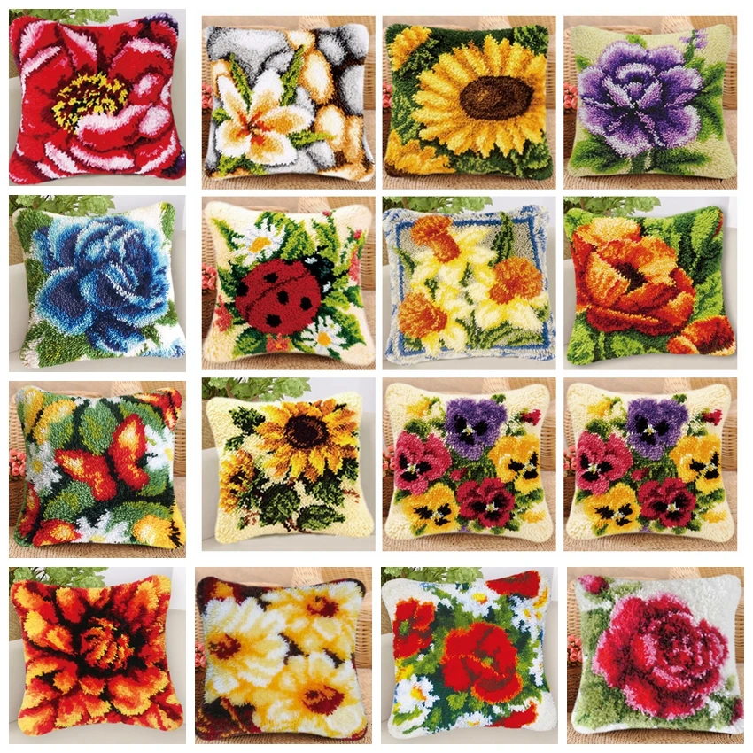 Kits de ganchos de pestillo de girasol Mandala, funda de almohada de planta, paquete de almohada con nudo, juego de ganchos de pestillo para cojín bordado de costura