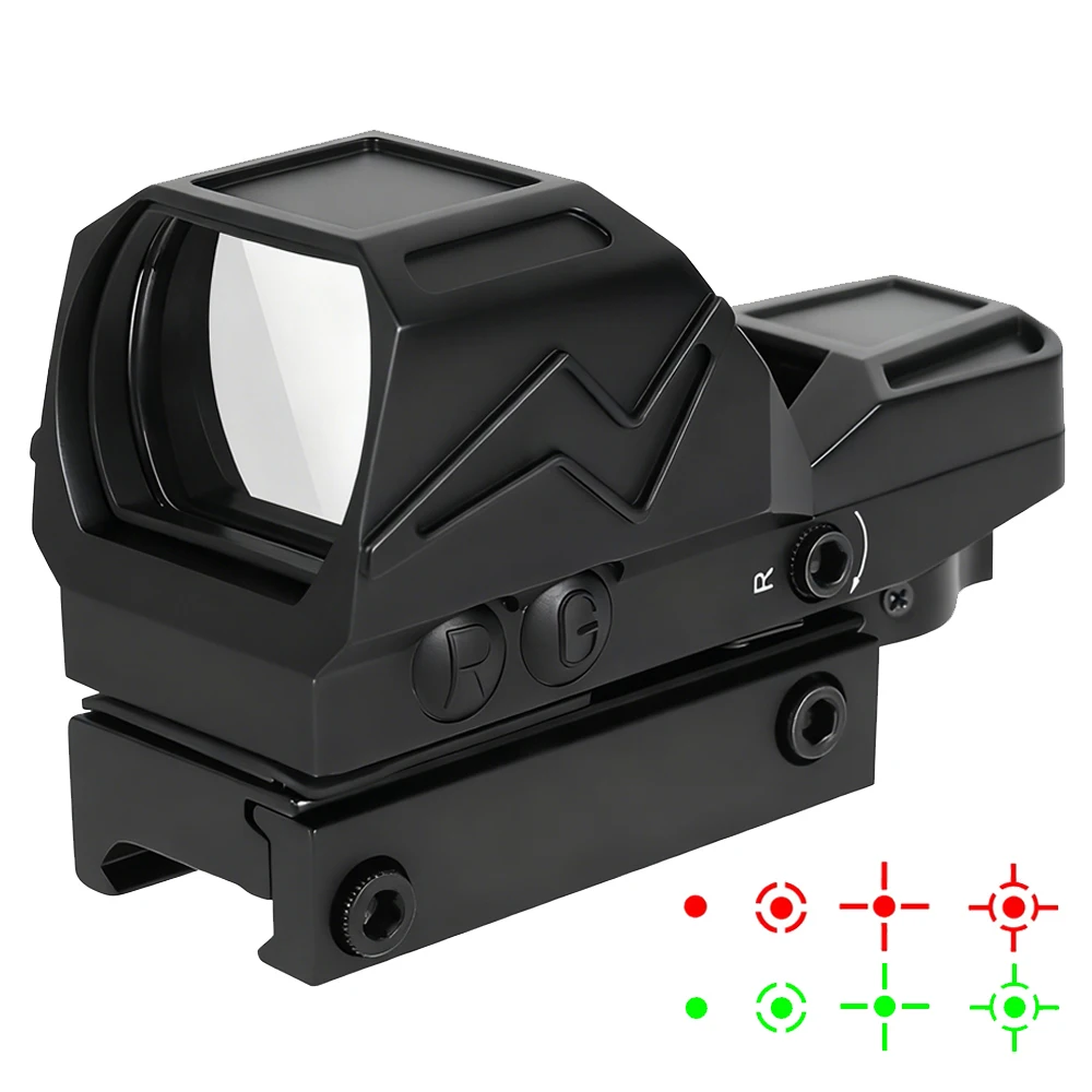Mira telescópica táctica de punto rojo, 4 retículas, mira réflex iluminada roja y verde, óptica Airsoft, mira telescópica para rieles Picatinny de 20mm