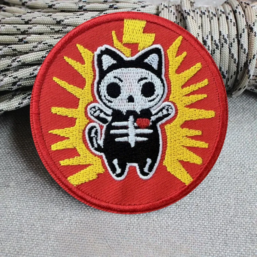 Kotik-Parche táctico bordado de esqueleto, brazalete divertido con gancho y bucle, insignia de moral militar, pegatinas para mochila y ropa - imagen 4