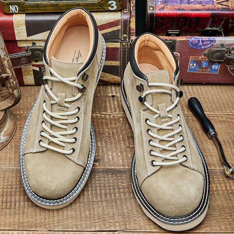 KOWM-zapatos de senderismo de piel de vaca para hombre, zapatillas impermeables para exteriores, botas de herramientas para motocicleta, zapatos tácticos, botas para caminar y cazar - imagen 2