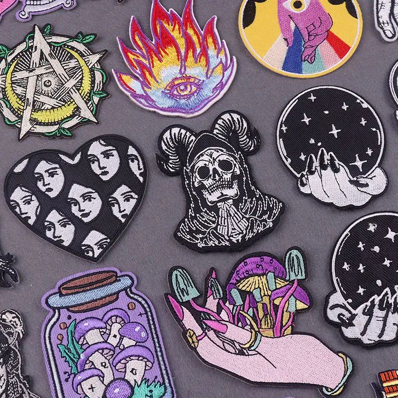 Parche gótico, parches bordados para ropa, bricolaje, rayas misteriosas, parches para planchar en ropa, insignias del diablo en accesorio para mochila