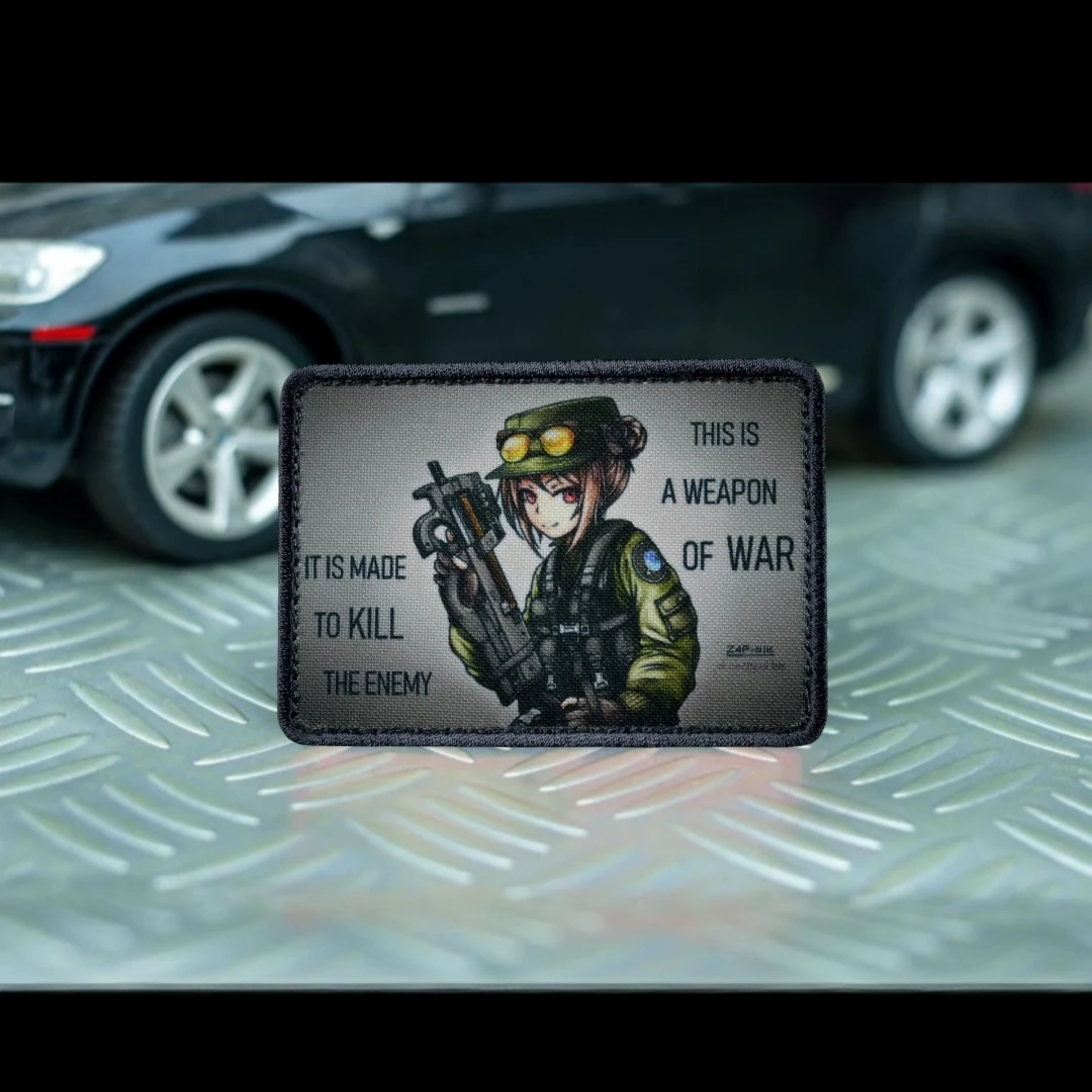 Insignia de moral de Anime Gun Girl táctica P90, parches de primera línea para niñas para ropa, mochila militar, pegatina de gancho y bucle impresa - imagen 5
