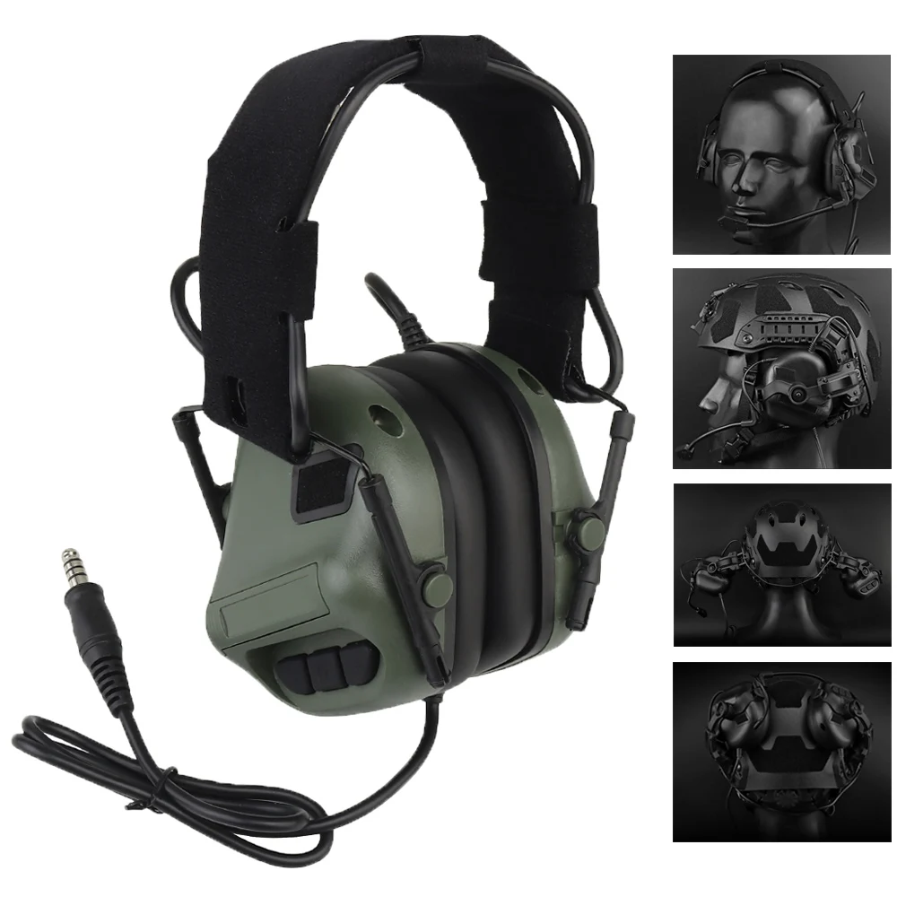 Auriculares militares tácticos GEN5, auriculares con reducción de ruido para disparar, casco montado en la cabeza, auriculares 2 en 1, equipo de caza Airsoft