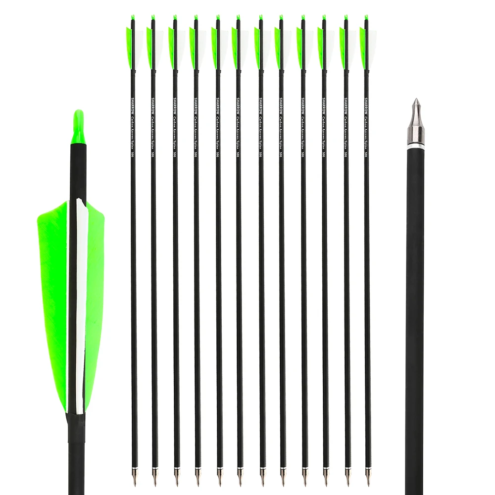 6/12 Uds tiro con arco profesional flecha de carbono Spine500 pavo 4 pulgadas pluma de flecha 100 punta de flecha de acero de grano práctica de tiro de caza - imagen 5