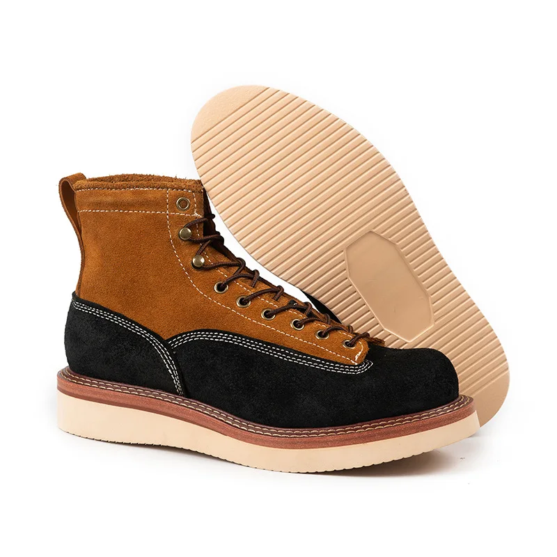 KOWM-zapatos de senderismo para hombre, botas de piel de vaca, zapatos de trekking británicos, zapatillas tobilleras de suela gruesa, botas altas de viaje para motocicleta - imagen 4